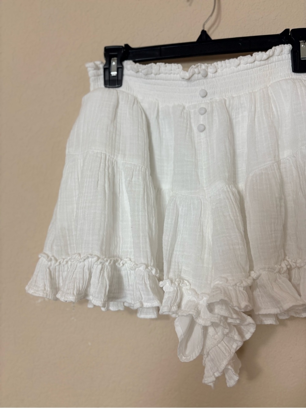 American Eagle Outfitters White High-Waist Ruffled Cotton Shorts Size Medium - Picture 5 of 13